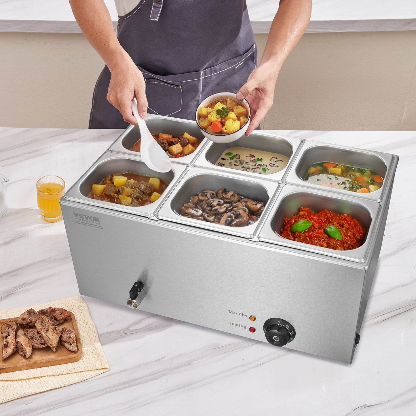 Commercial Food Warmer 6-Pan Countertop Buffet Bain Marie 14.3QT - Stainless Steel
