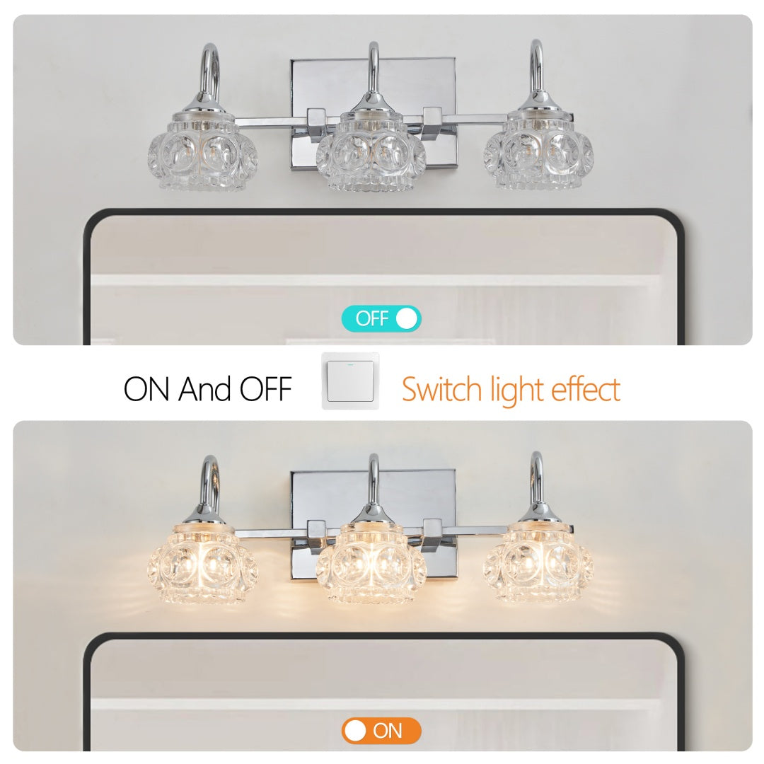 Vintage Crystal Vanity Light - 3-Light Bathroom Fixture in Nickel Finish