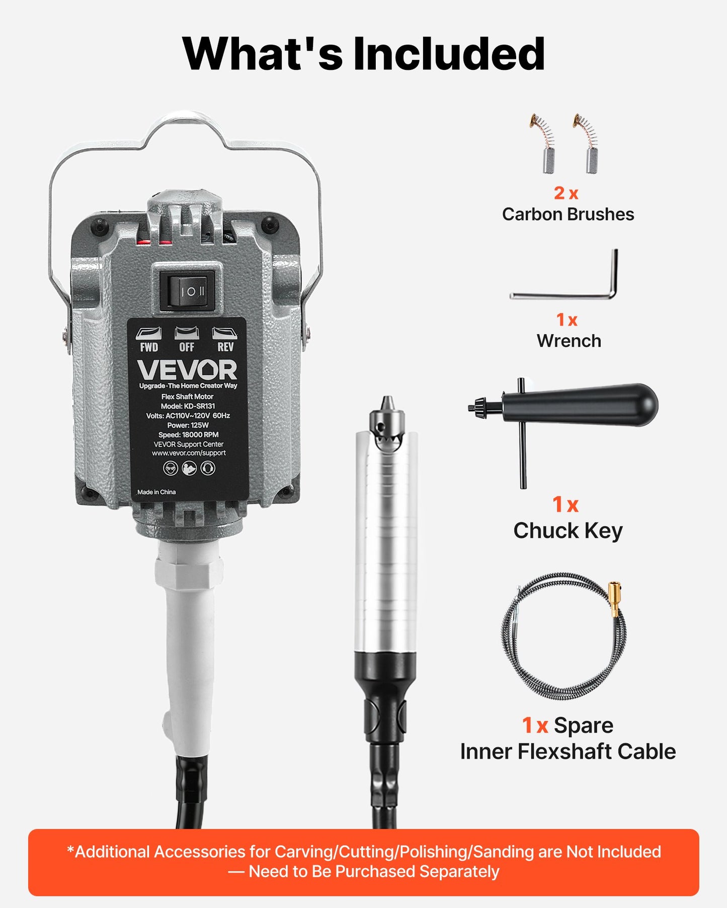 Electric Flex Shaft Grinder 125W 18000RPM Carving & Polishing Tool with Foot Pedal Control