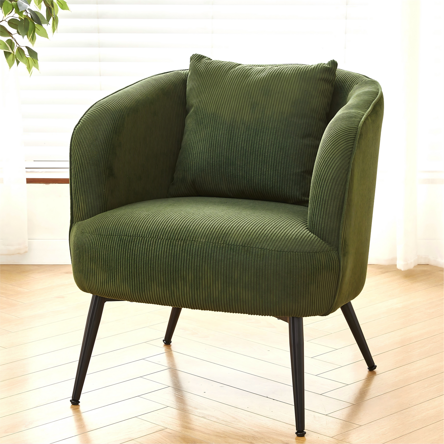 Velvet Accent Chair With Pillow, Modern Upholstered Armchair Metal
