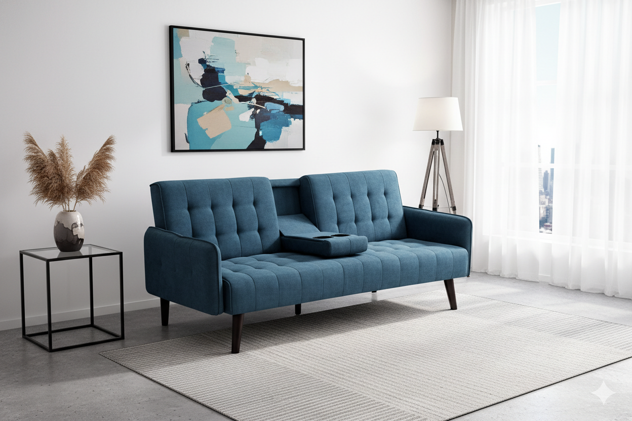 72 Sleeper Sofa Bed - Convertible Folding Backrest To Full With Cup