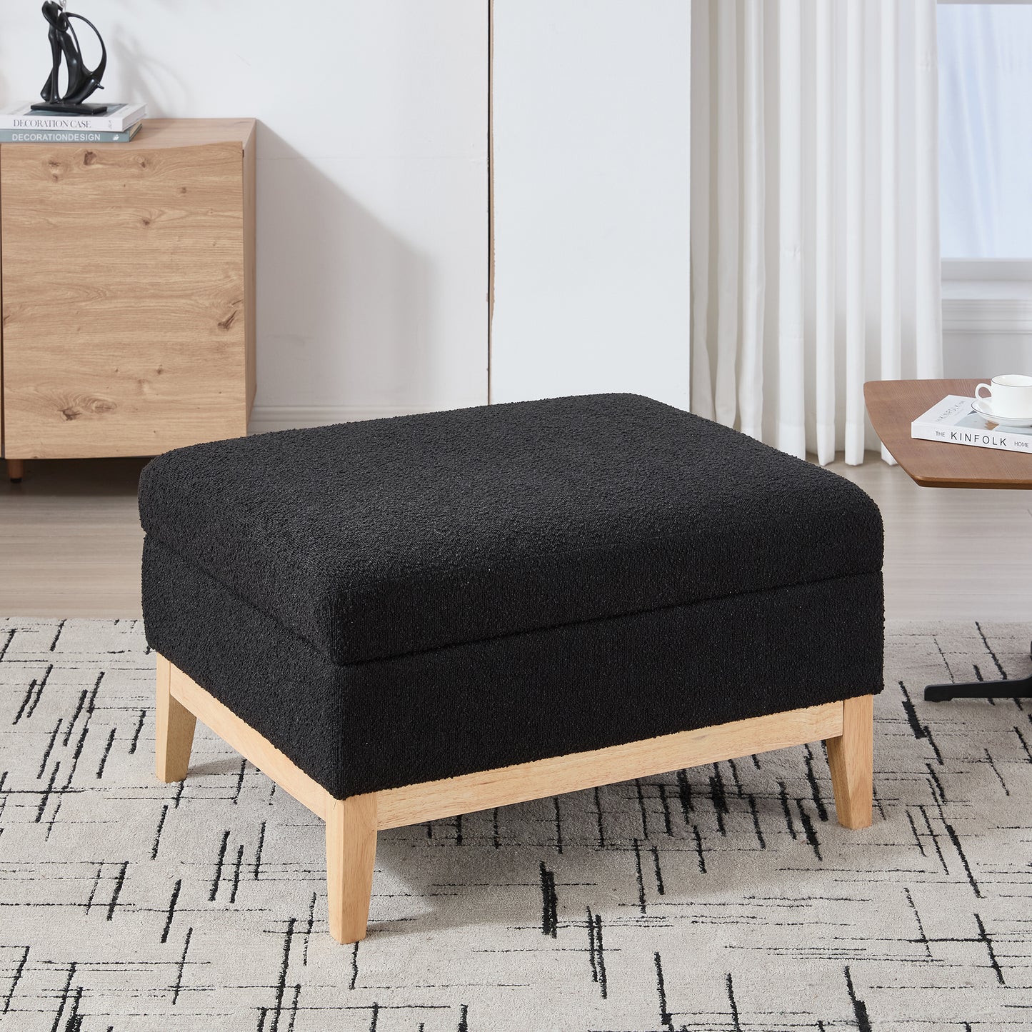 Storage Ottoman with Reversible Lid - Black Boucle Footstool