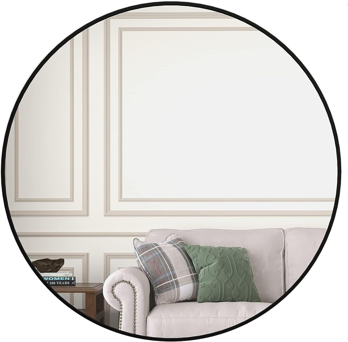 36 Inch Round Black Metal Framed Bathroom Mirror for Wall