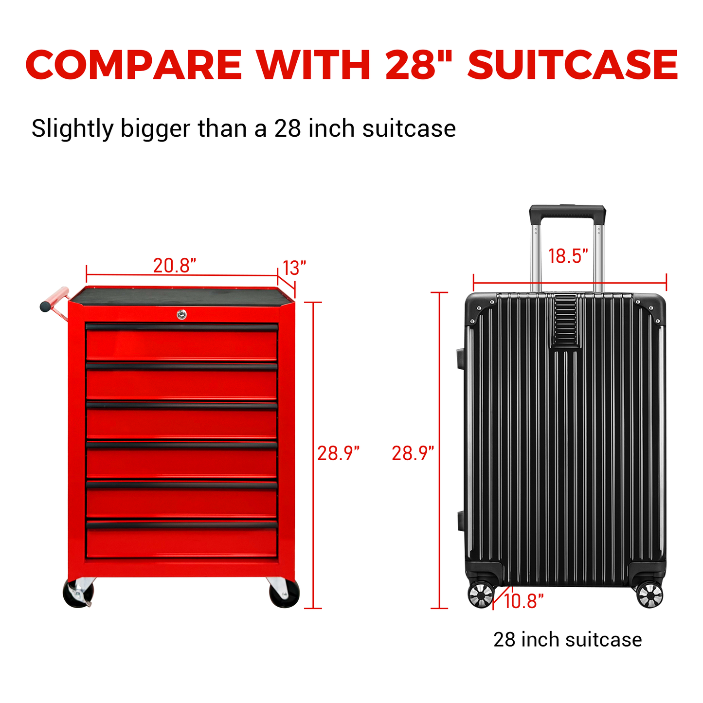 20-Inch Rolling Metal Tool Chest with 6 Drawers - Red