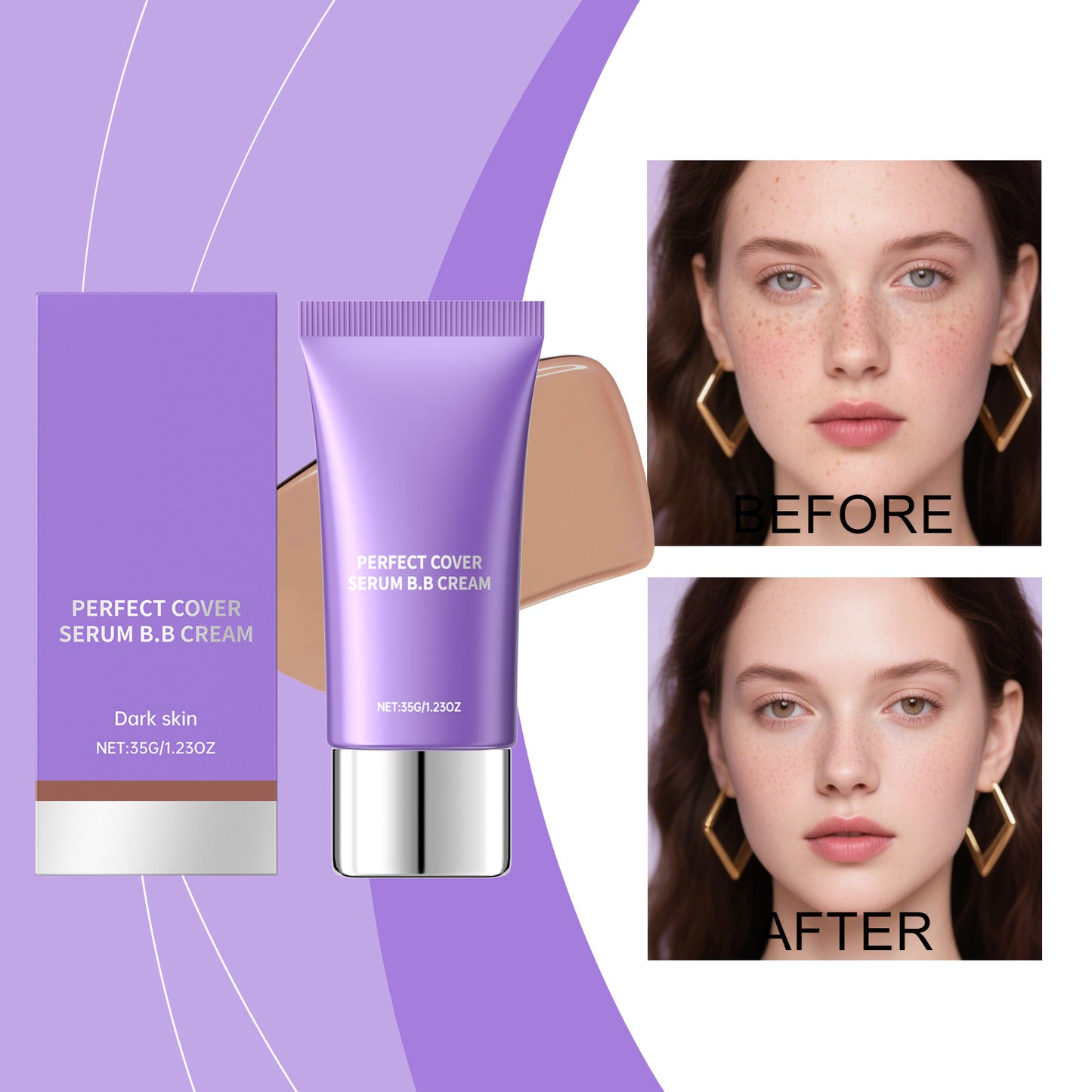 Moisturizing BB Cream for Dark Skin - 35g Natural Flawless Base Makeup