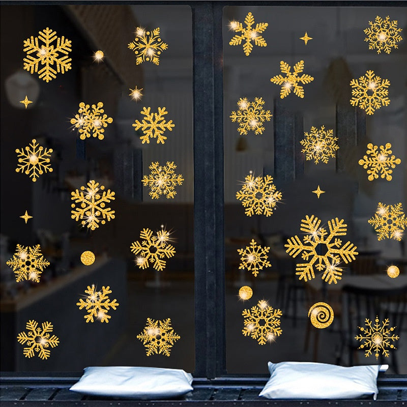 Glitter Decorative Wall Stickers Christmas Snowflake Set for Festive Wall Decor