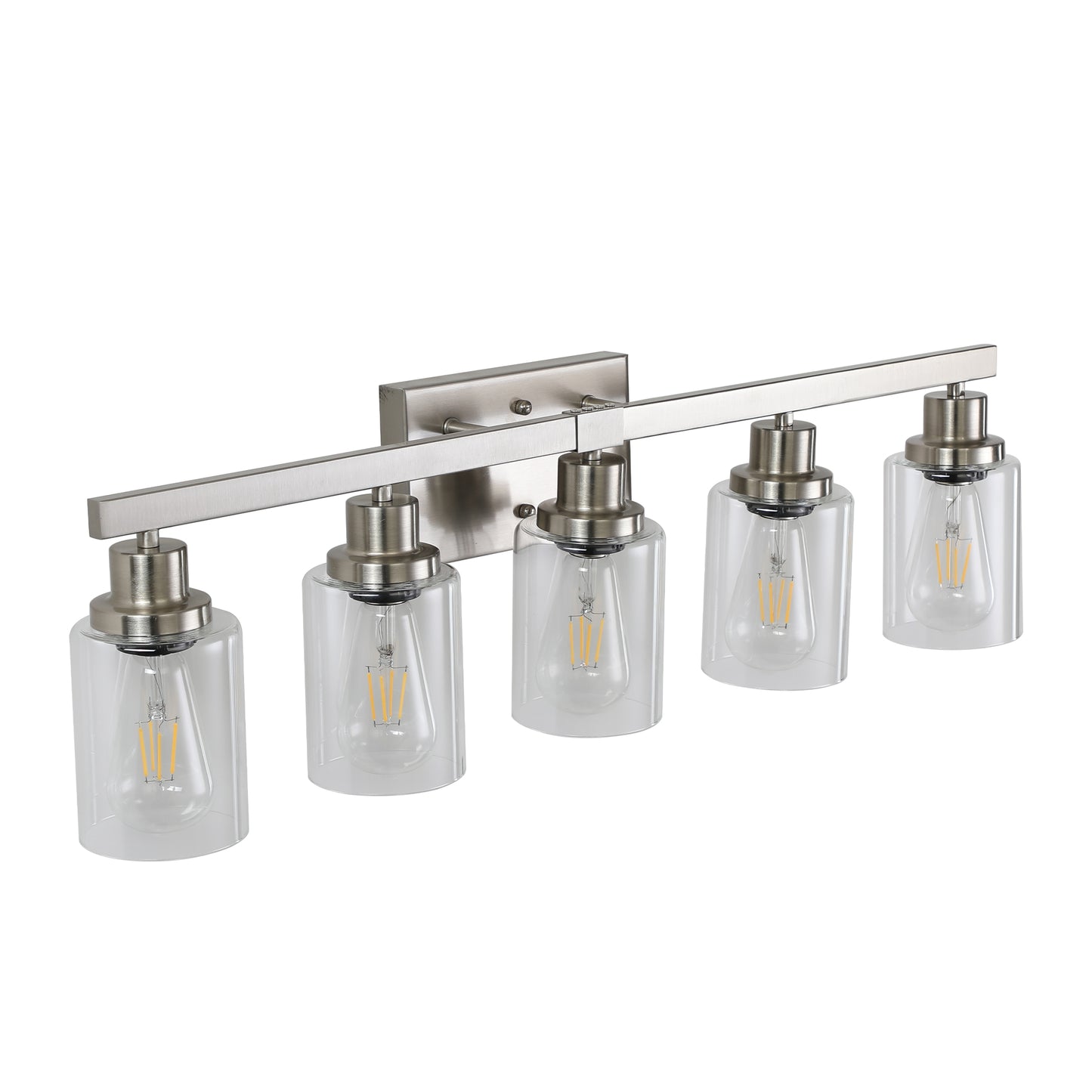 Modern 5-Light Bathroom Vanity Light Fixture - Brushed Nickel with Glass Shades