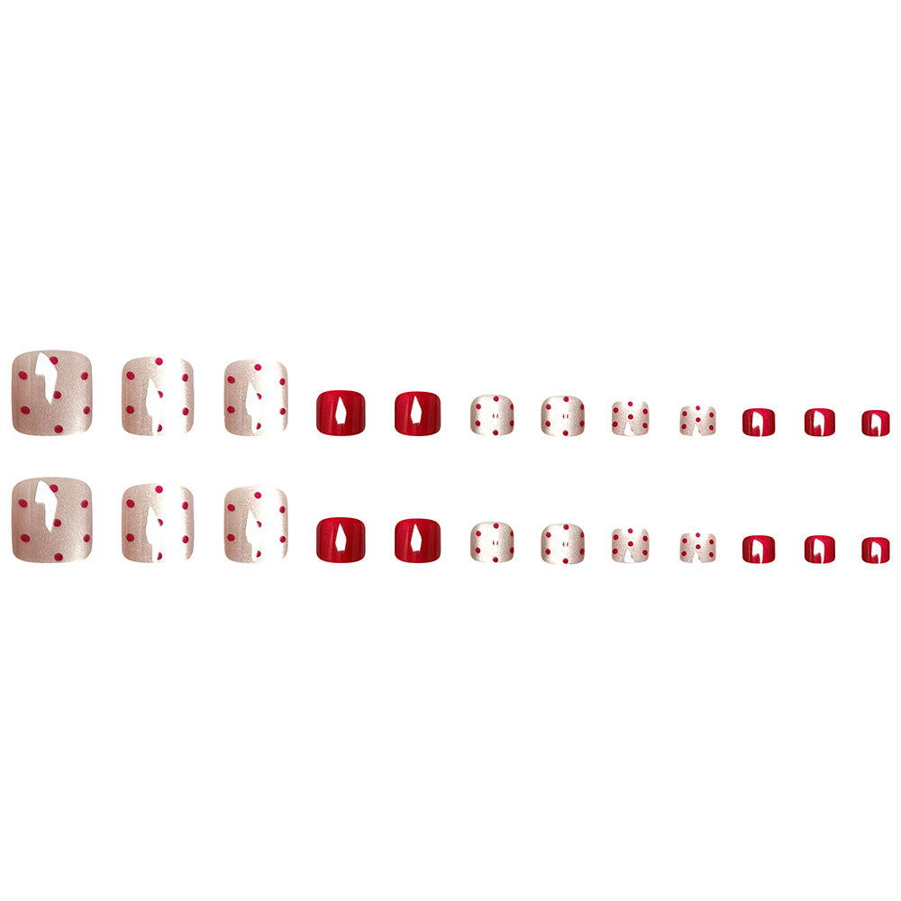 24-Piece Short Rectangular Cat-Eye Nail Stickers with Jelly Glue & Nail File - Red Dot Design