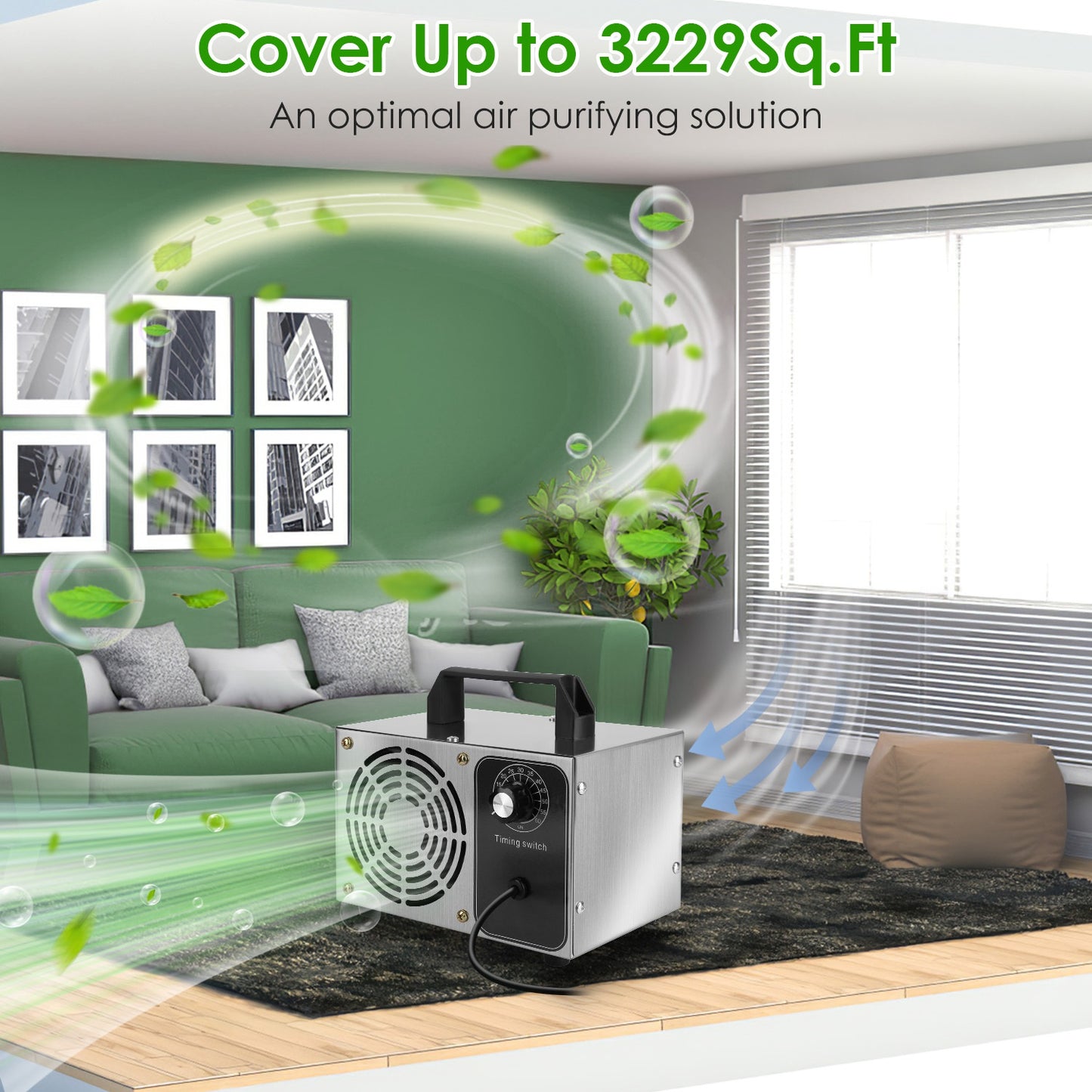 Ozone Generator Air Purifier Odor Eliminator for Large Rooms - 50,000mg/h, Timer, Silver