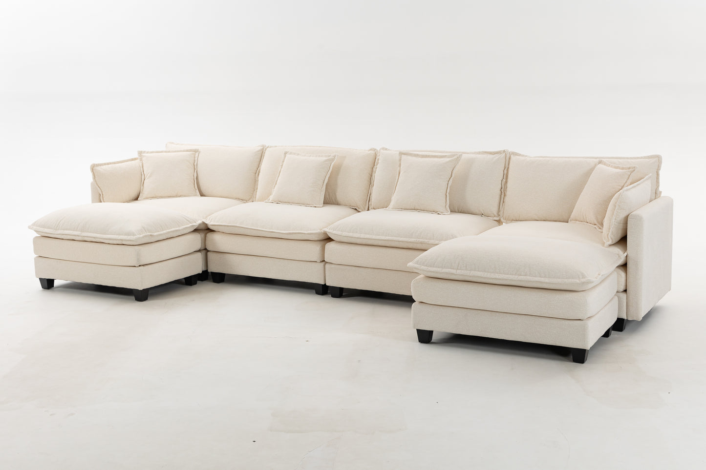 Antique White 4-Seat Sectional Sofa with Ottoman & Pillows