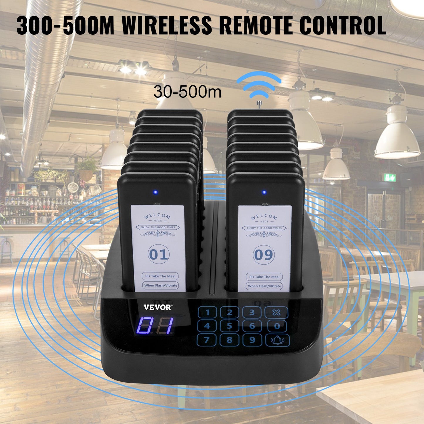 Wireless Restaurant Pager System with 16 Pagers and Keypad