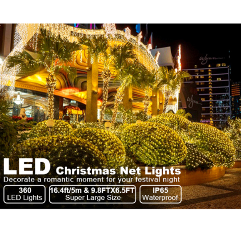 360-Degree LED Christmas Net Lights - 9.8ft x 6.5ft - Yellow