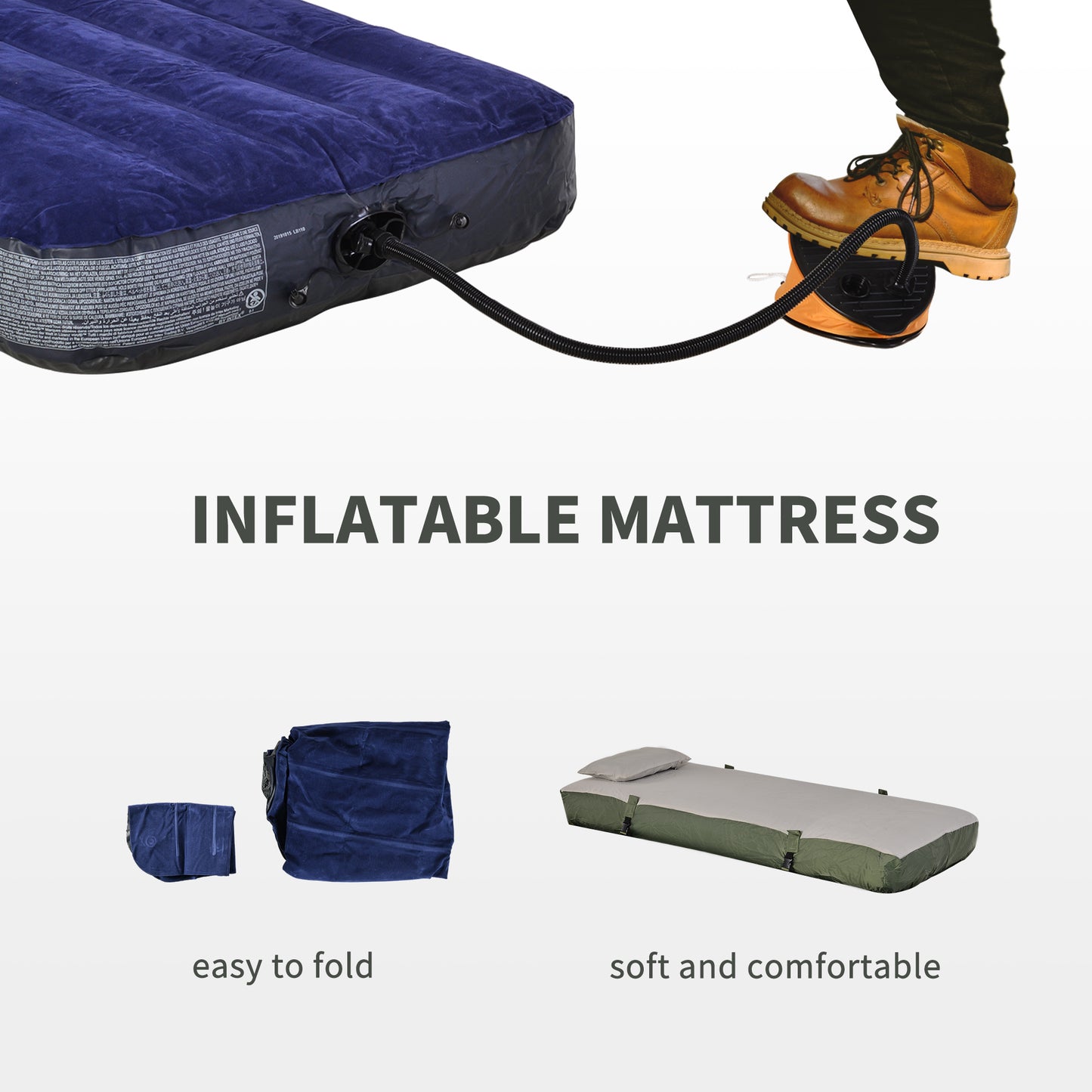 Folding Camping Cot with Sleeping Bag & Air Mattress - Green