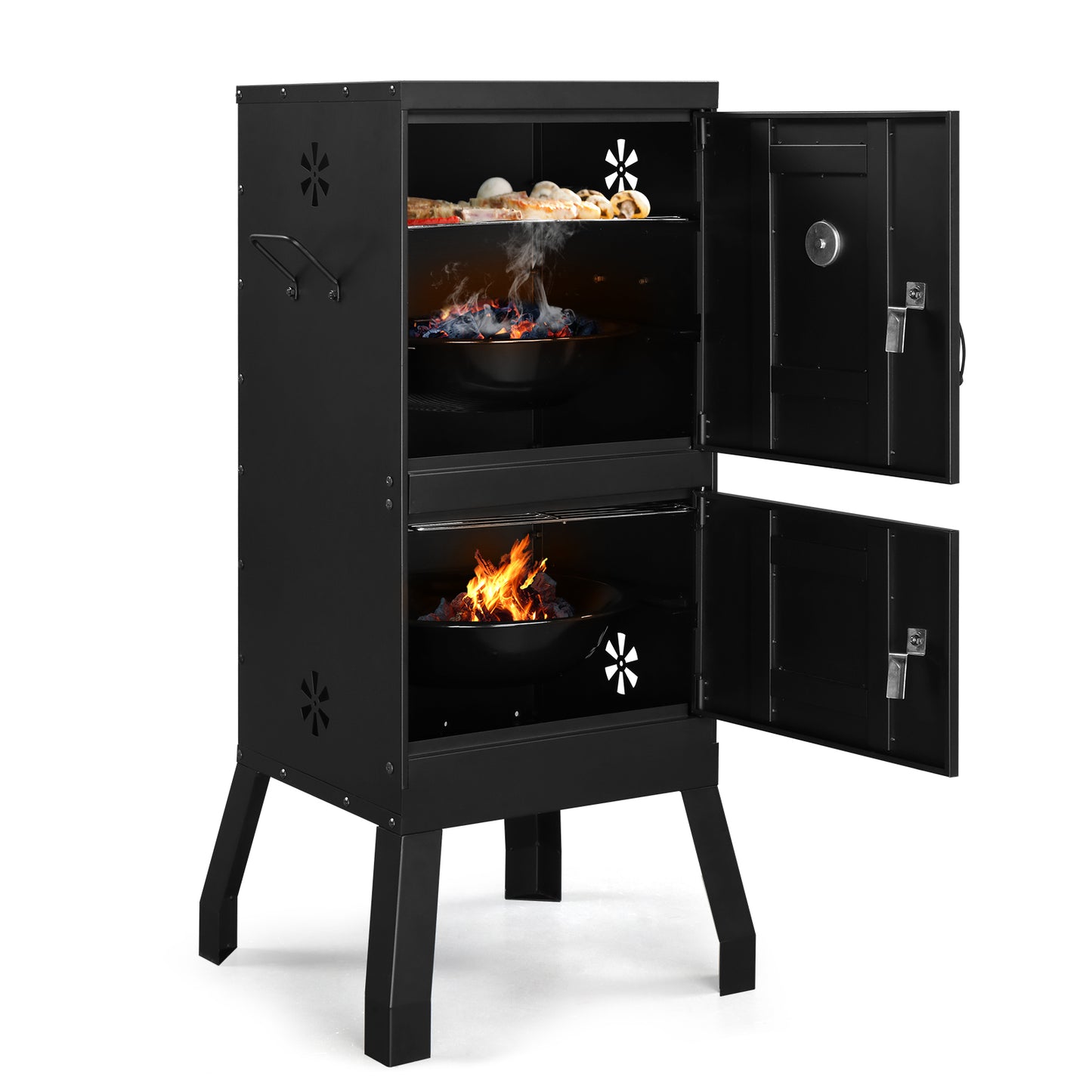 Outdoor Smoker with Double Door Design - Black