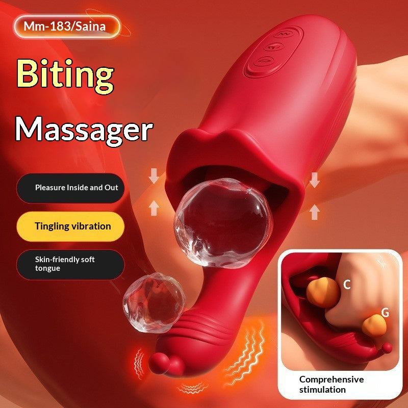 Vibrating Stick and Female Sex Toy Masturbator with Finger Sleeve - Silicone, Red