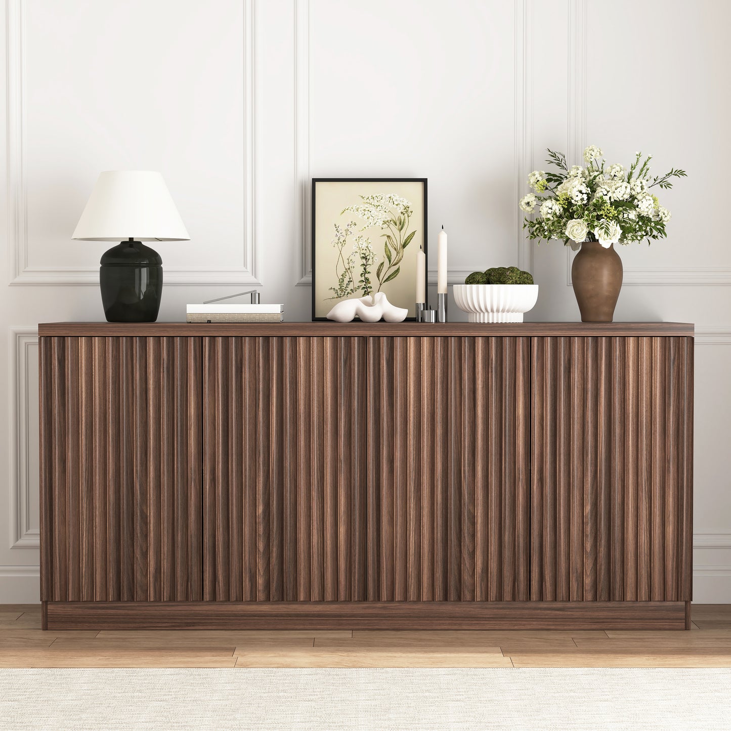 Buffet Cabinet with Storage - 62.6" Wooden Sideboard in Walnut