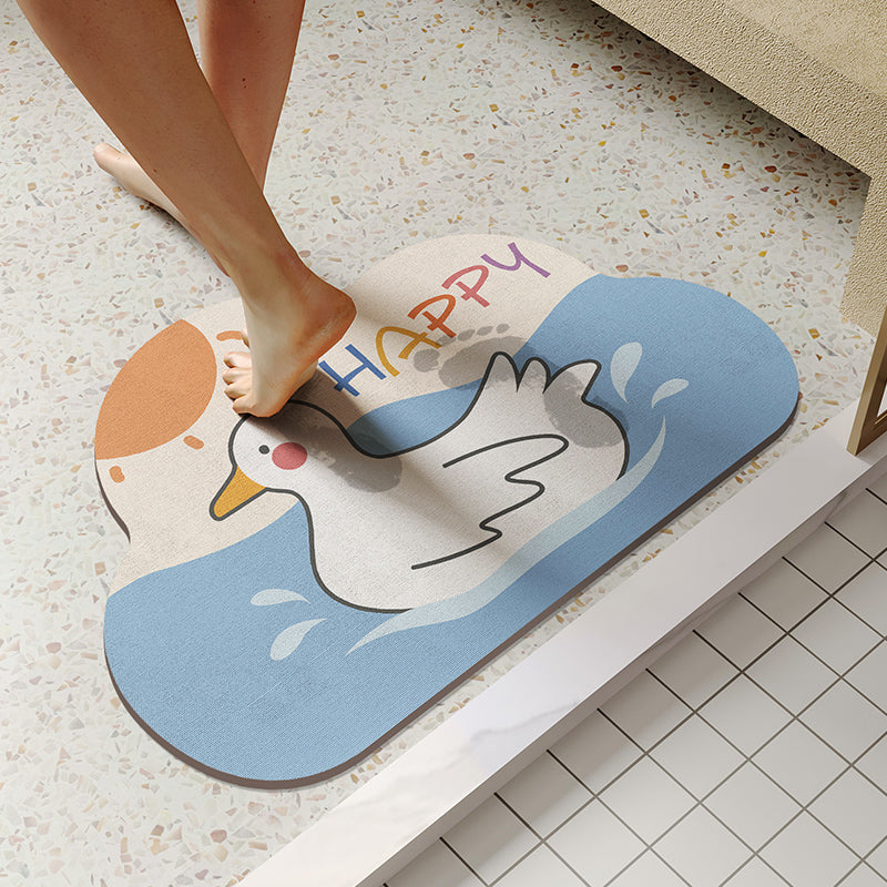 Absorbent Diatom Mud Bathroom Floor Mat - Small Size, Cartoon Design