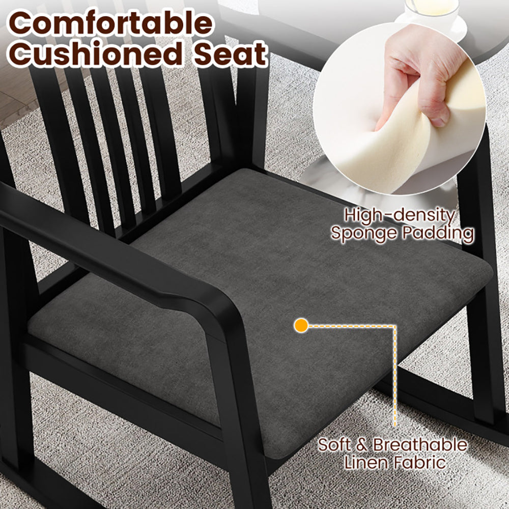 Rocking Chair With Slatted Back And Curved Armrests Rubberwood For