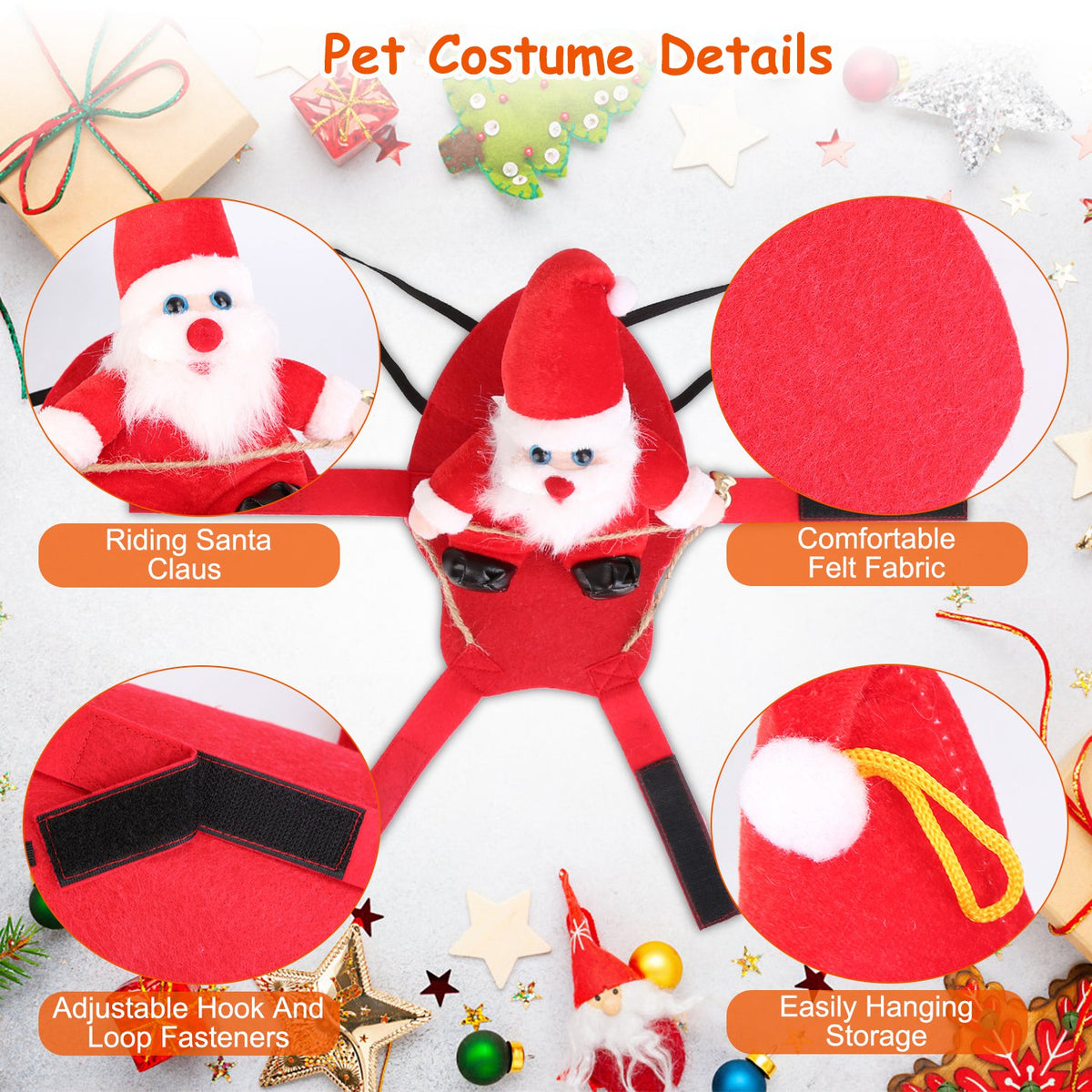 Pet Christmas Costume Red Winter Coat with Bell for Dogs & Cats - Multiple Sizes