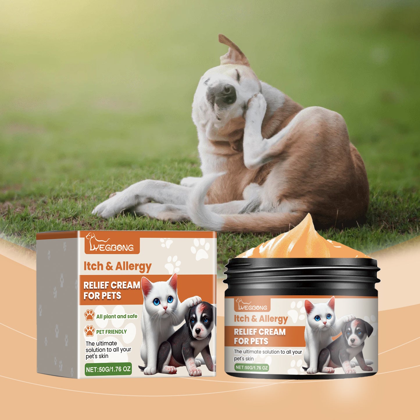 Pet Itch & Allergy Relief Cream for Dogs & Cats - Natural Herbal Skin Soothing 50g