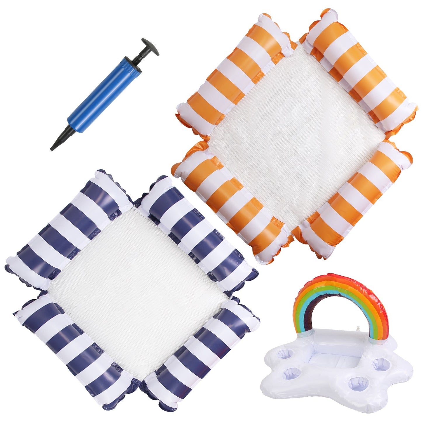Inflatable Pool Float Set - 2 Hammocks & 1 Drink Float