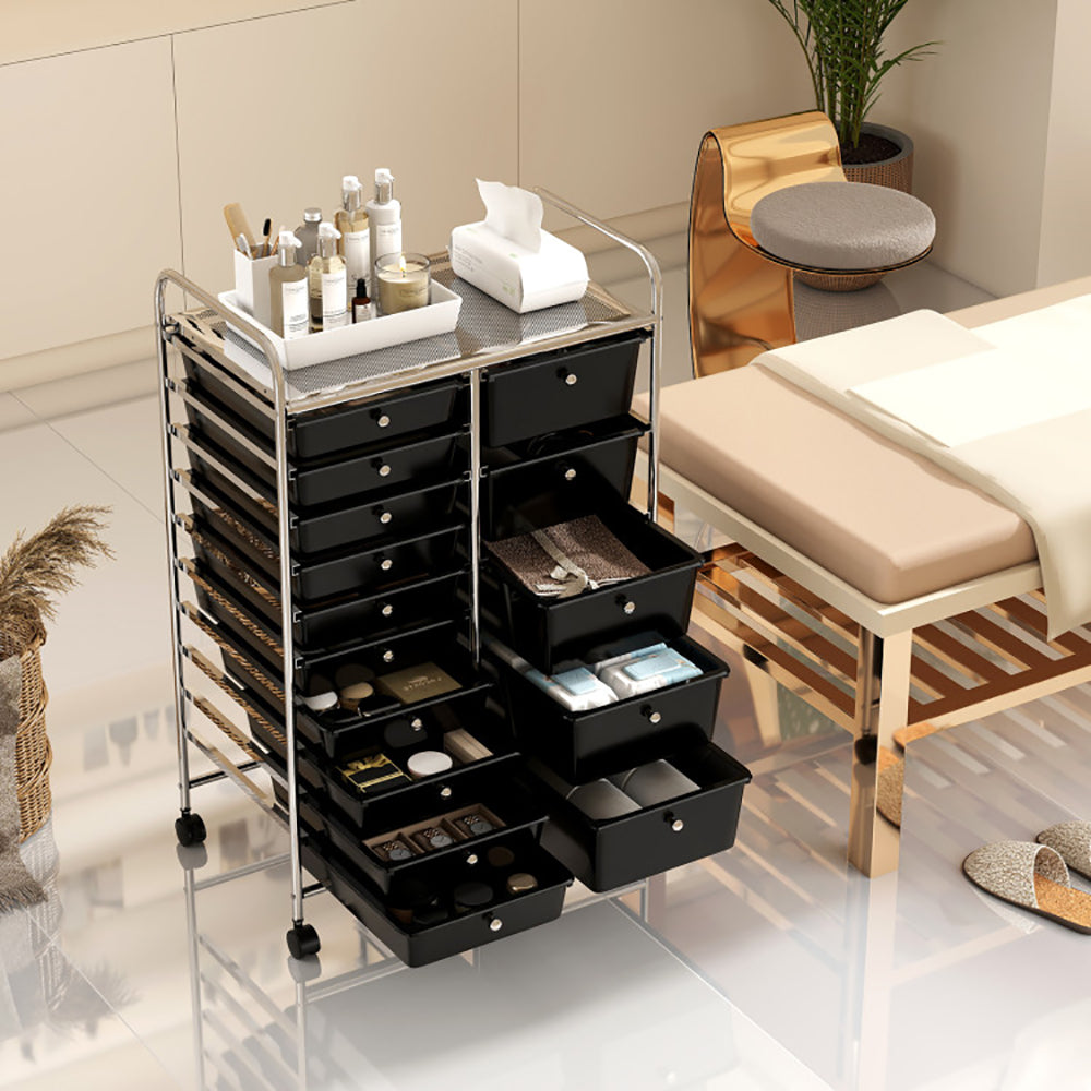 15-Drawer Rolling Storage Cart with Chrome Metal Frame