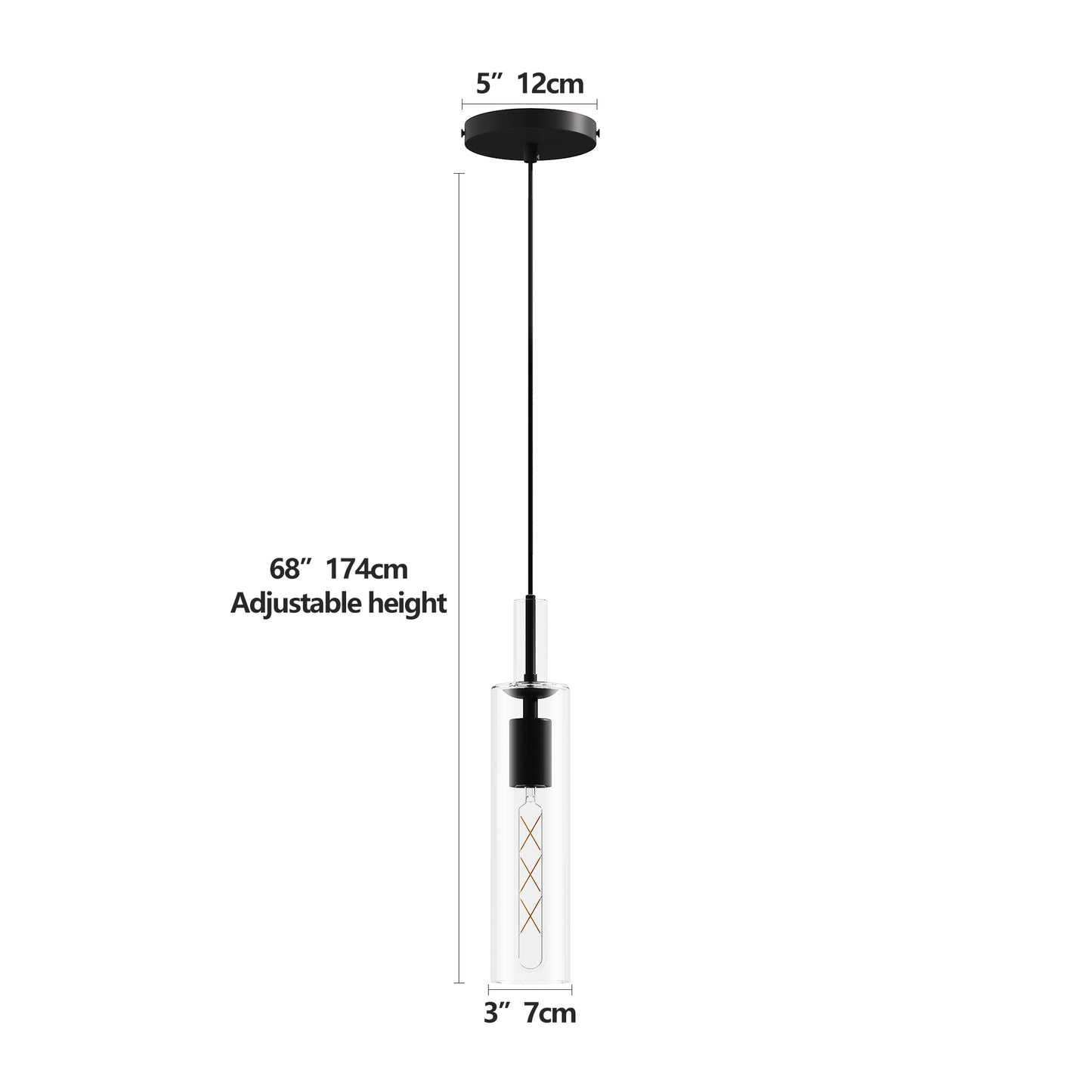 Modern Adjustable Black Glass Pendant Light - 3 Pack