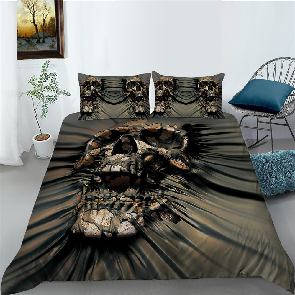 3D Printed Skull Bedding Set - Three-Piece Home Textile Decor, US Full 200x230cm