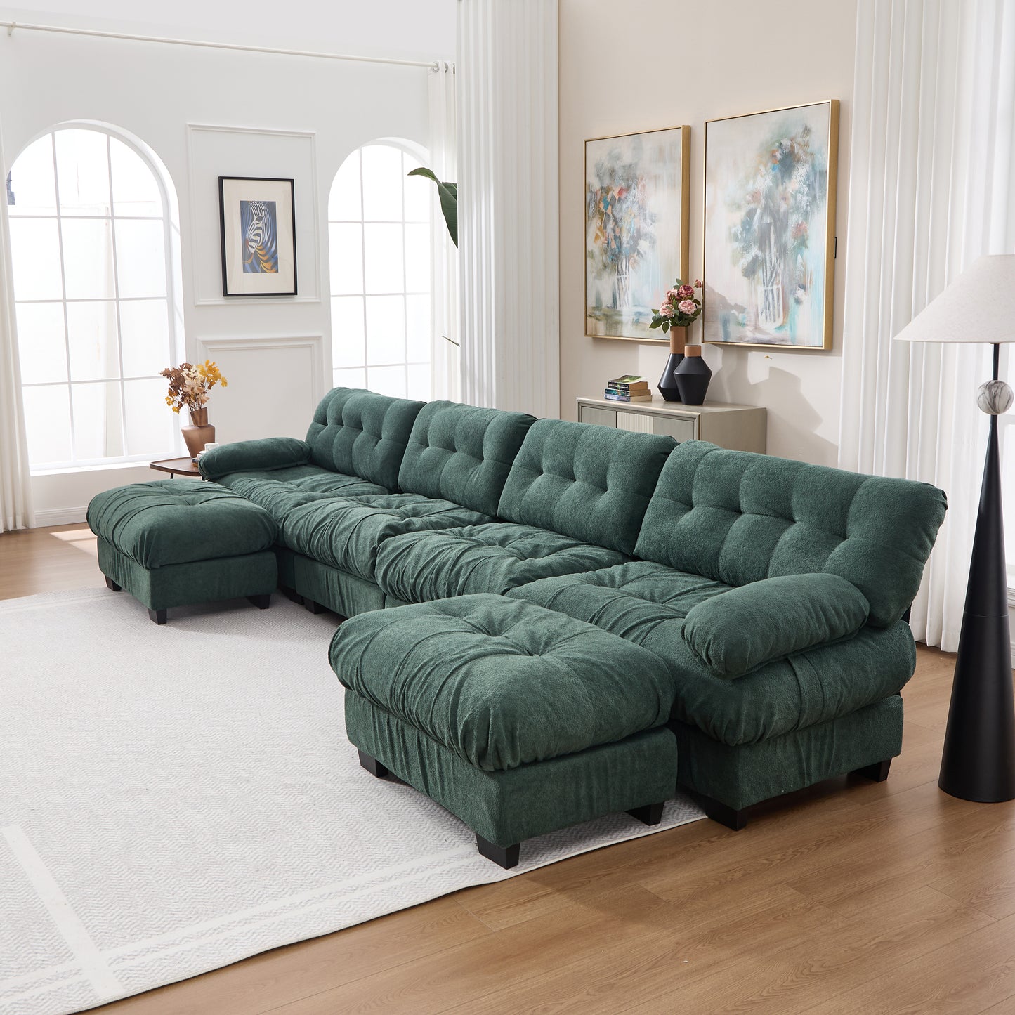 U Shaped Modular Sectional Sofa - Comfy Green Cloud Couch