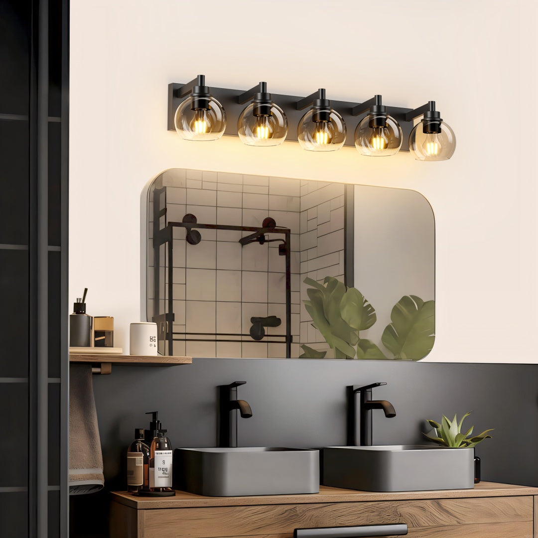 Modern 5-Light Bathroom Vanity Light Fixture with Clear Globe Shades