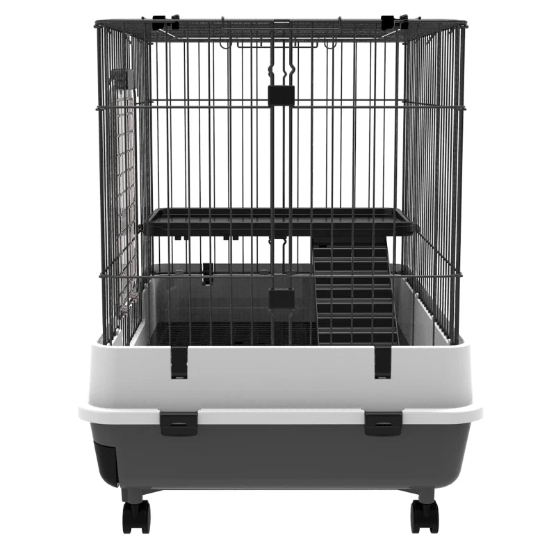Small Animal Cage with Wheels and Removable Tray for Rabbits, Chinchillas, Ferrets - Black