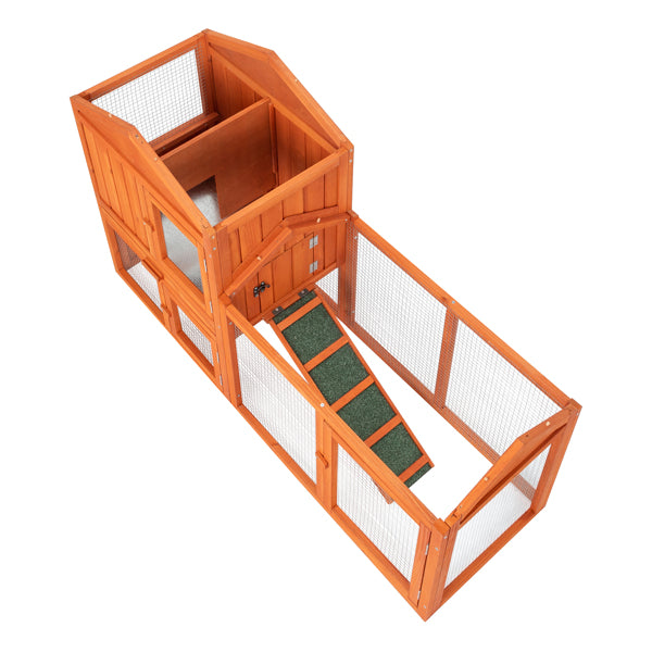 Wooden Rabbit Hutch 61 Inch Multi-Level Pet Cage with Locking Doors