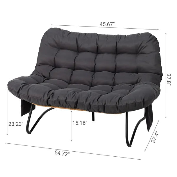 133×94×87cm 2-Seater Curved Wicker Loveseat With Magazine Pockets &