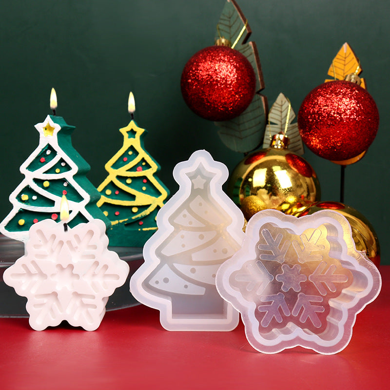 Silicone Candle Mold Set for Christmas Tree and Snowflake Shapes - Holiday Crafting