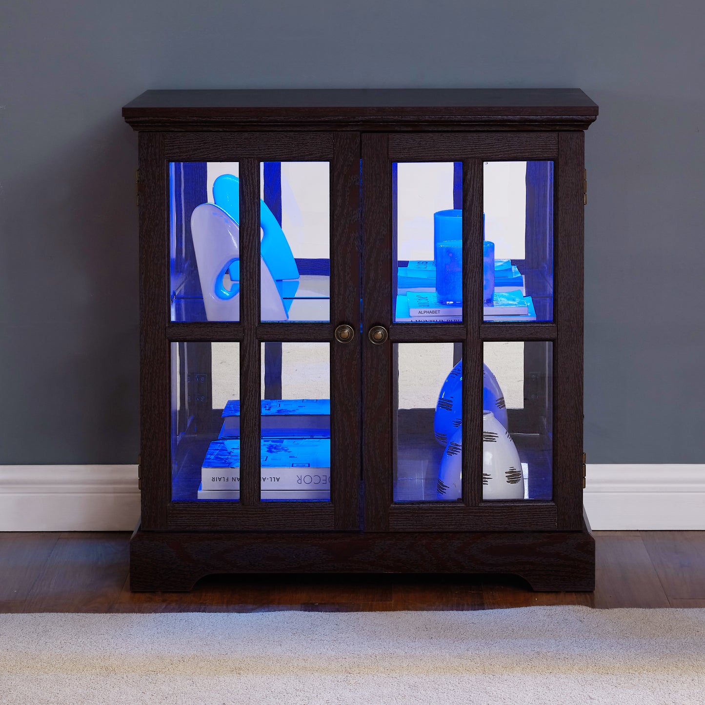 LED Curio Display Cabinet with Adjustable Shelves - Cherry