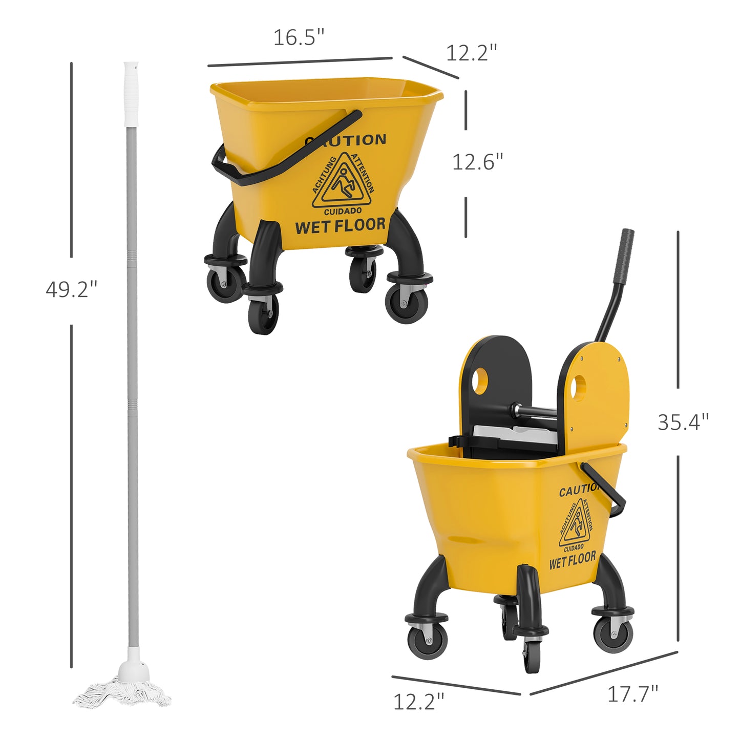 Yellow Mop Bucket with Wringer and Wheels - 27.5 Quart Floor Cleaning Cart