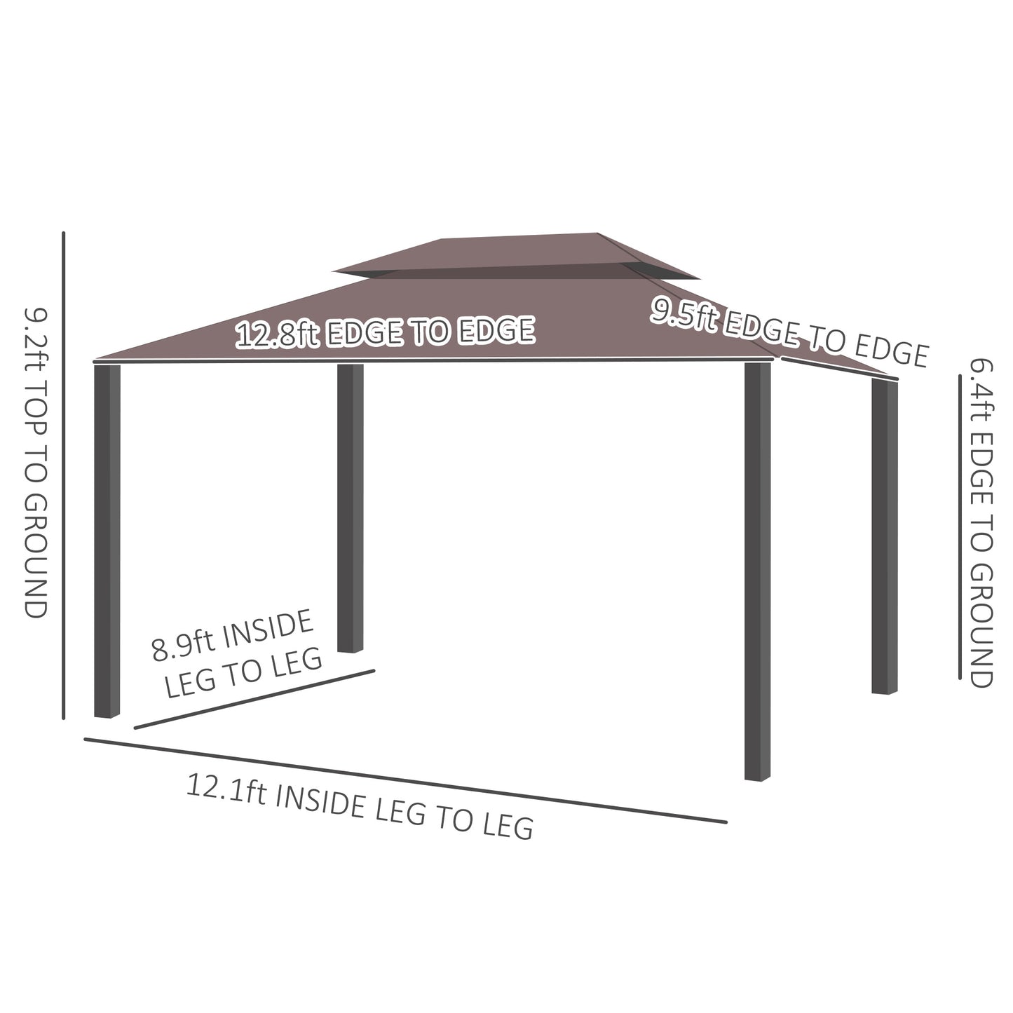 Outdoor Aluminum Frame Gazebo with Double Roof & Curtains - Coffee