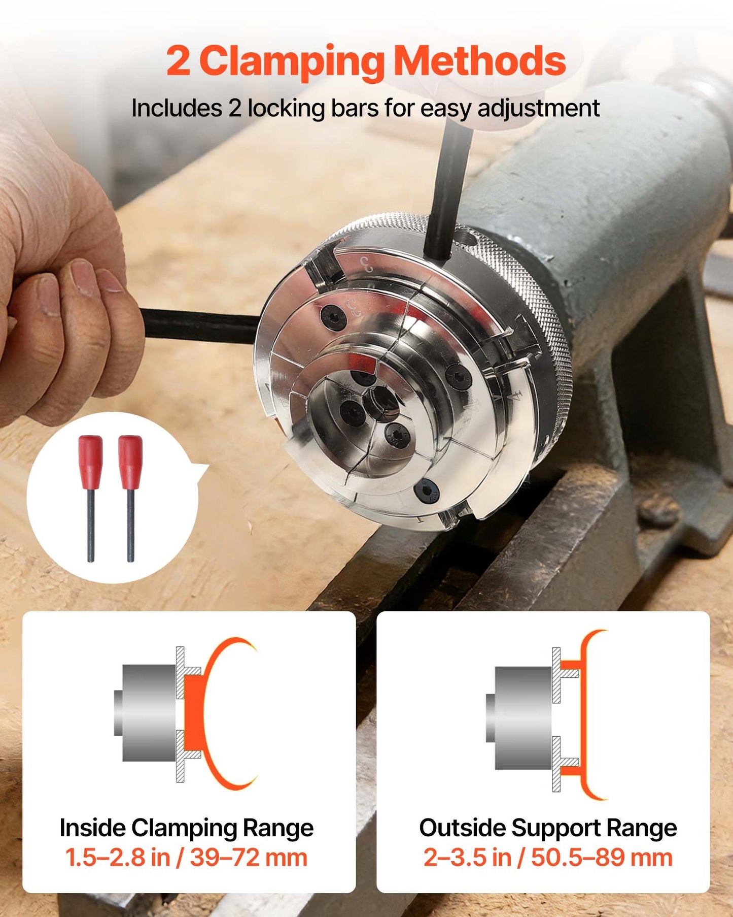 4 Inch Wood Lathe Chuck, 4-Jaw, Self-Centering Turning Chuck Set With