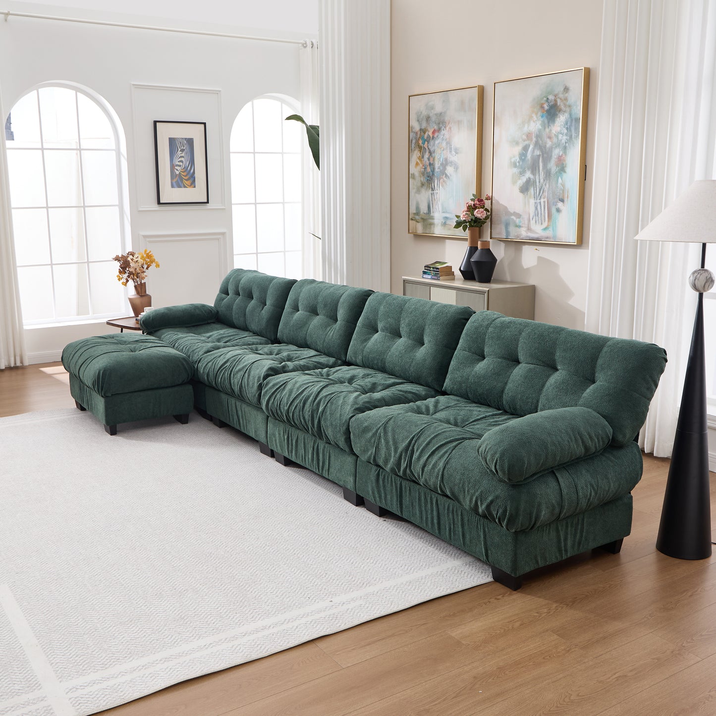Modular Sectional Sofa - L Shaped Cloud Couch with 6 Pillows, Green