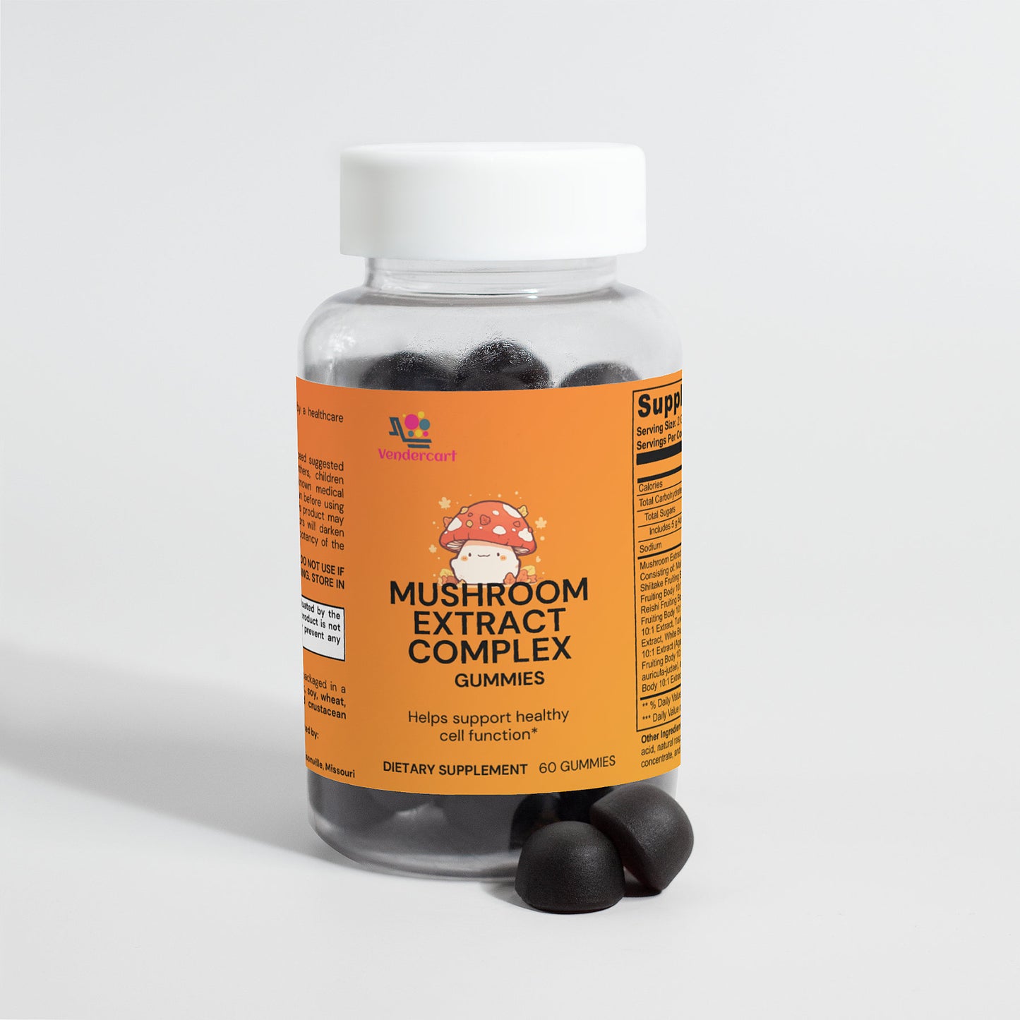 Mushroom Extract Complex Gummies - 60 Count Raspberry Flavored Supplements