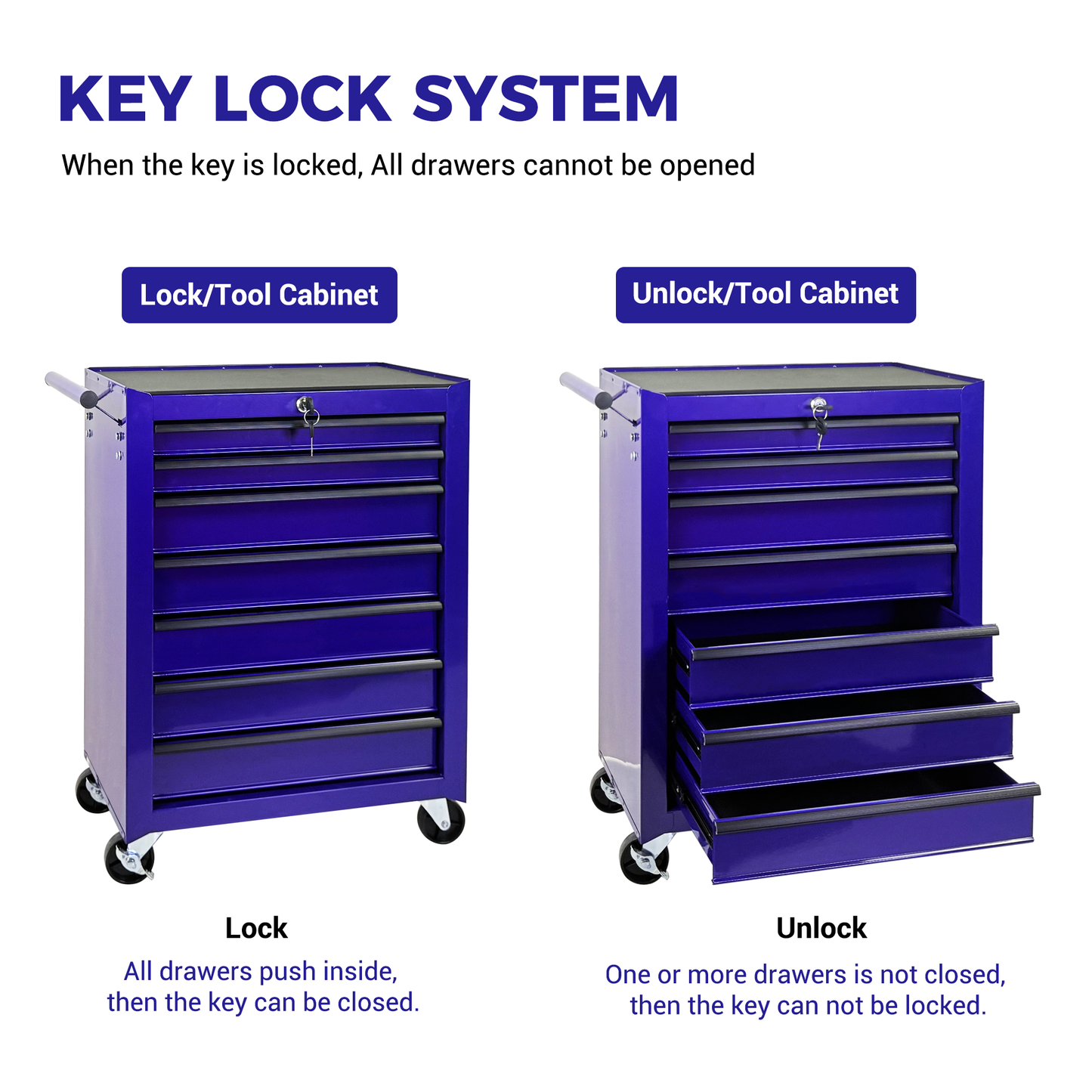 7-Drawer Metal Tool Storage Cabinet with Wheels and Detachable Top - Purple