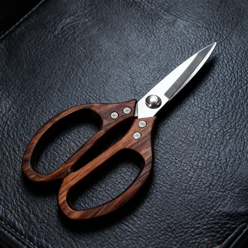 Heavy-Duty Stainless Steel Chicken Bone Scissors with Wooden Handle - Acacia