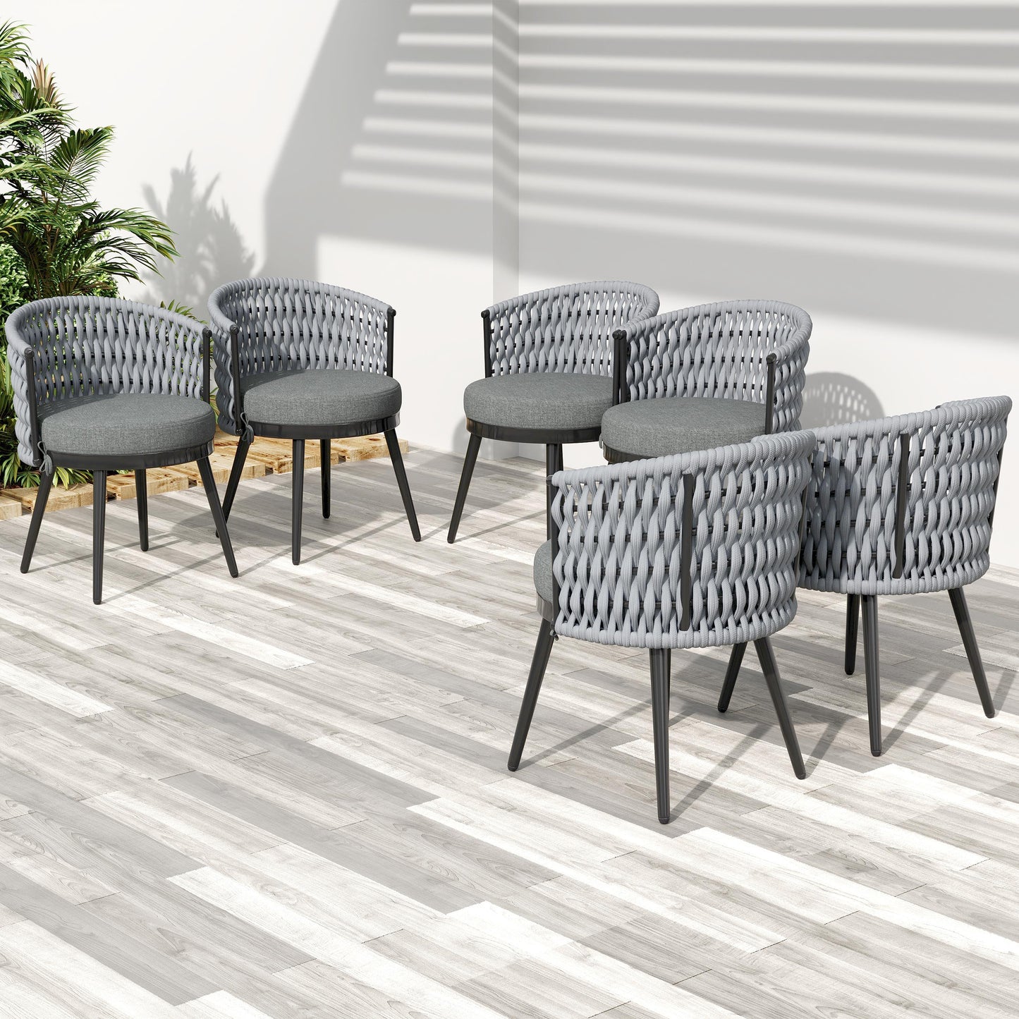 Outdoor Dining Chair-Metal & Rope With Light Gray Cushion Patio