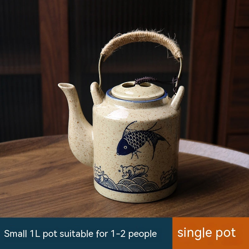 Large Ceramic Tea Pot Set - Retro Japanese Style Glacier Pattern