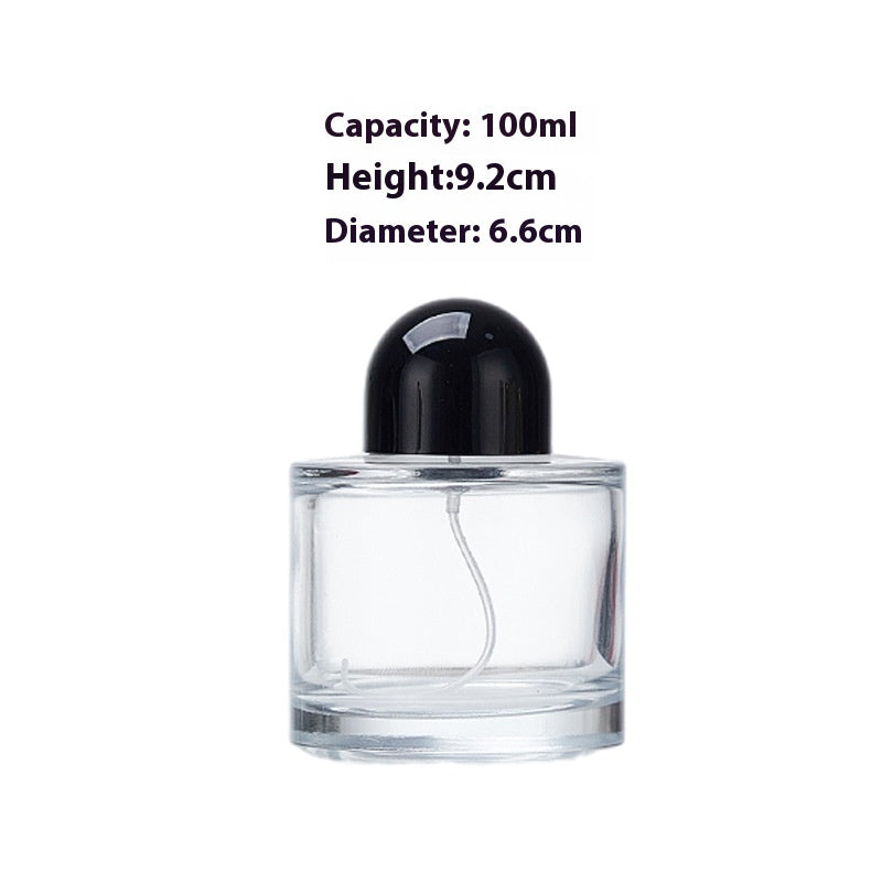 Short Cylindrical Glass Perfume Spray Bottles - 30ml, 50ml, 100ml Transparent