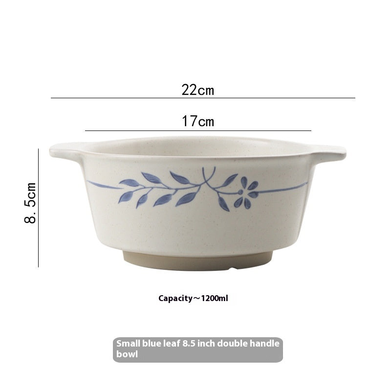 Retro Simple Rice Bowl Set - Household Kitchen Dinnerware with Flower Pattern