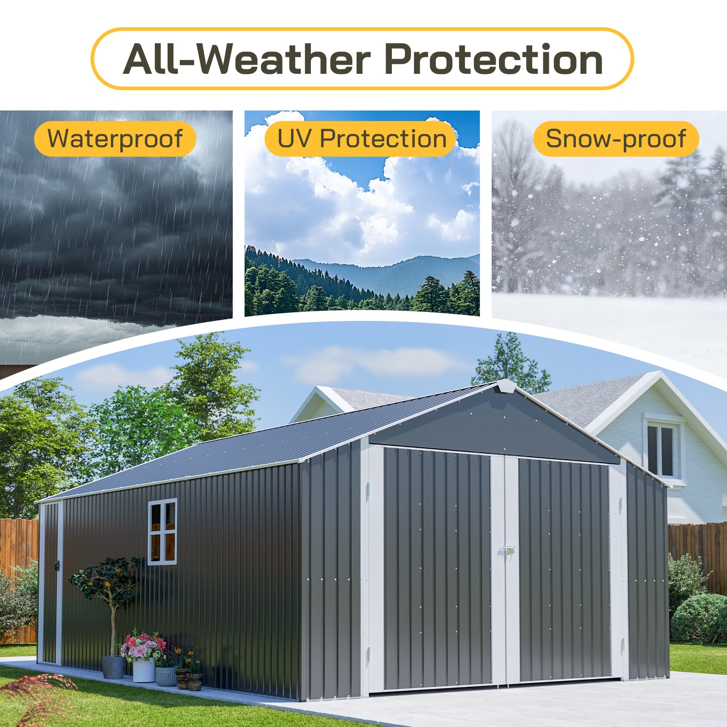 12x20 FT Outdoor Metal Shed - Spacious Storage with Double Doors