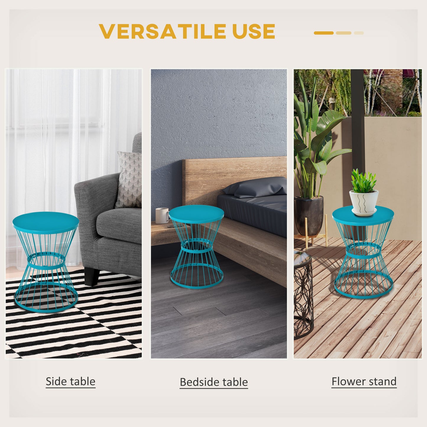 16" Steel Patio Side Table - Hourglass Design, Indoor/Outdoor Use - Blue