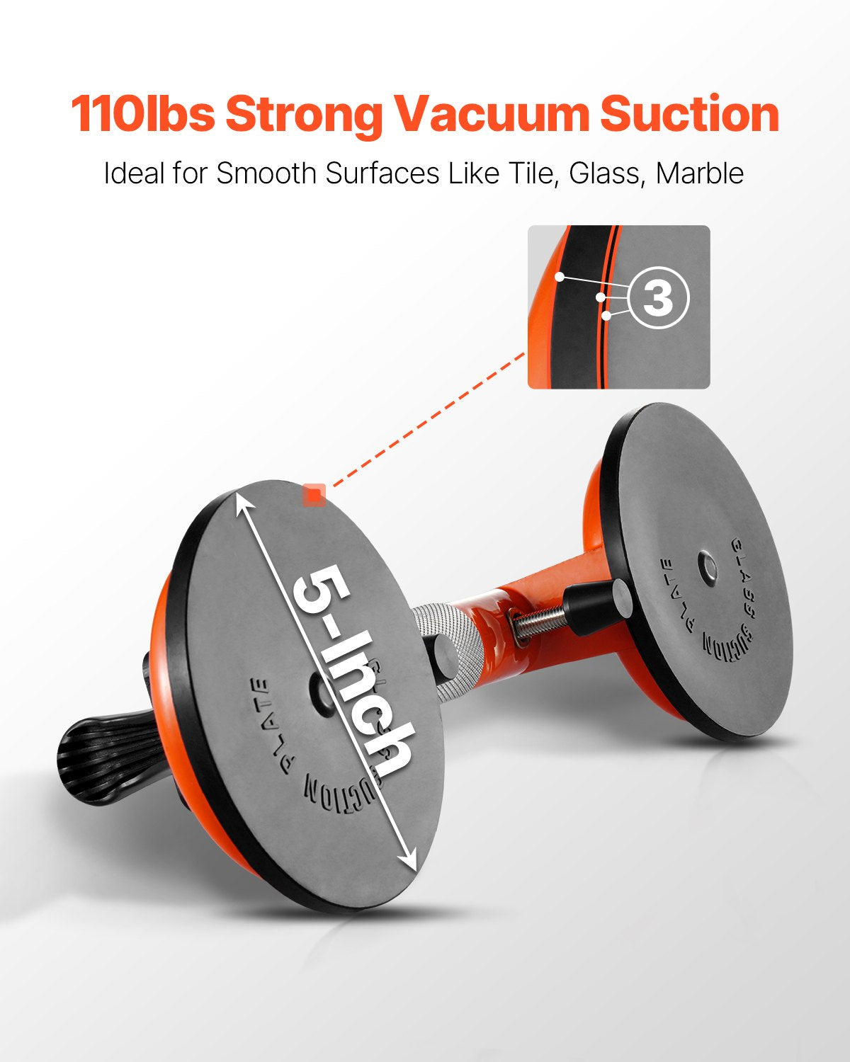 Seamless Seam Setter with Suction Cup for Tile & Glass Leveling - Orange