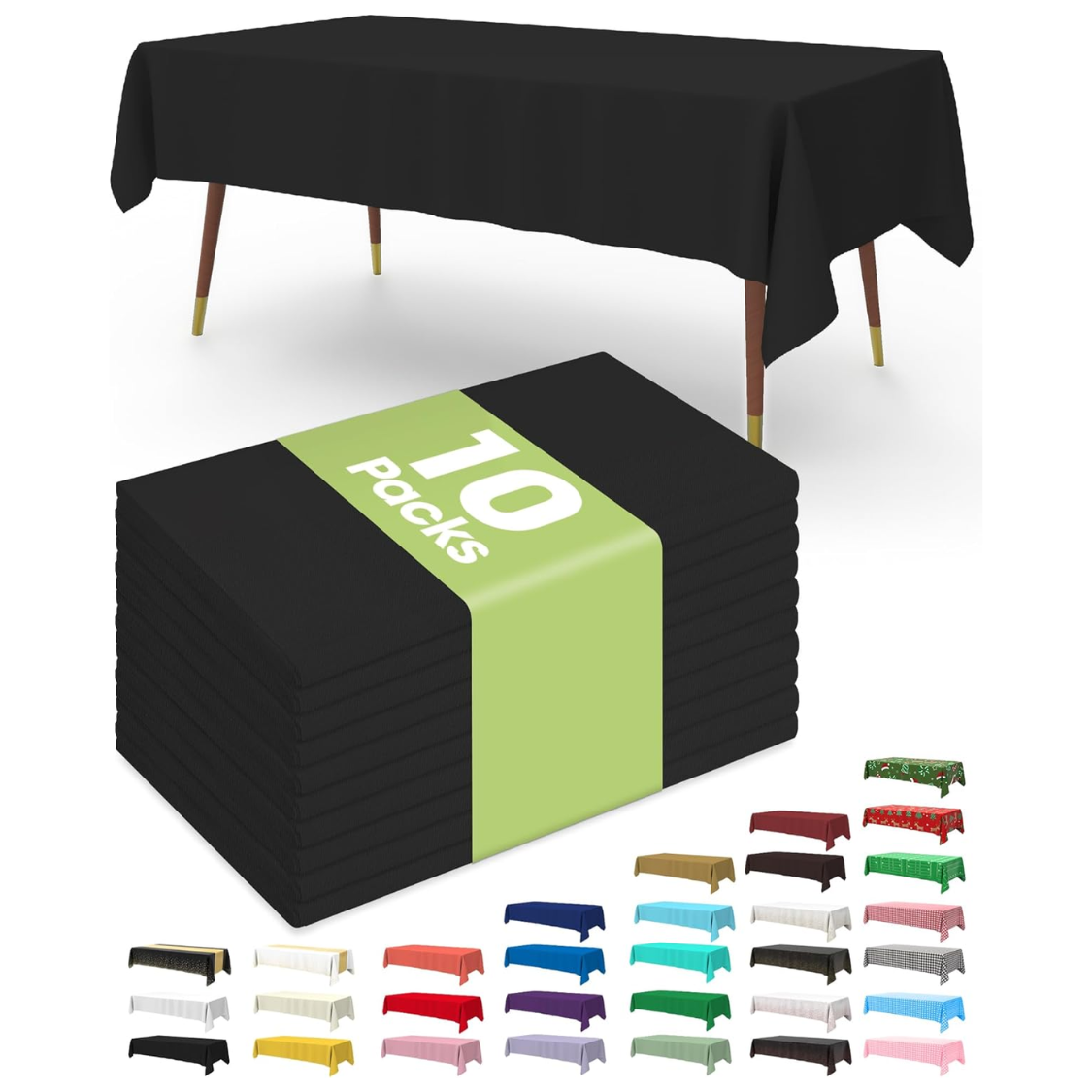 Disposable Plastic Tablecloths - 10 Pack, 54" x 108", Black